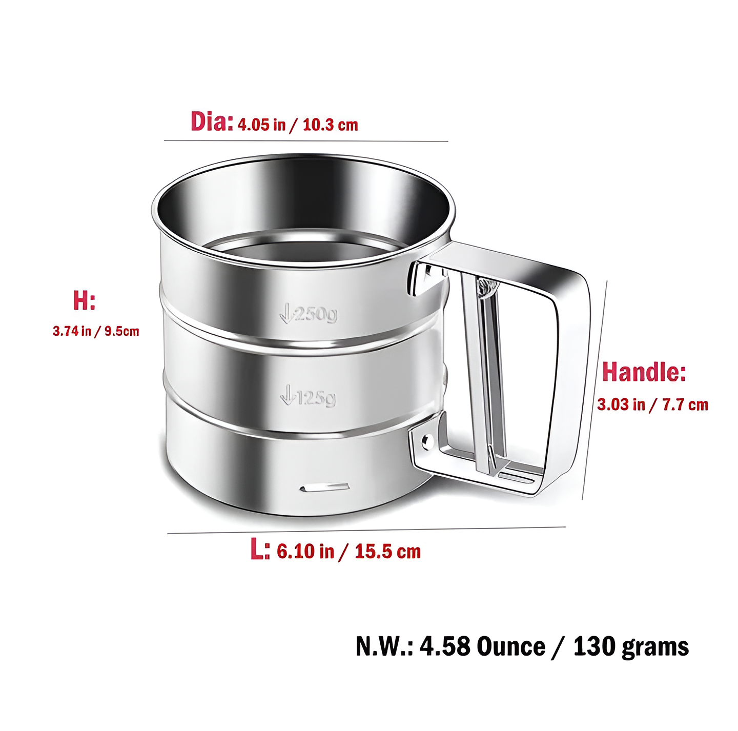 Stainless Steel Flour Sifter with Hand Press